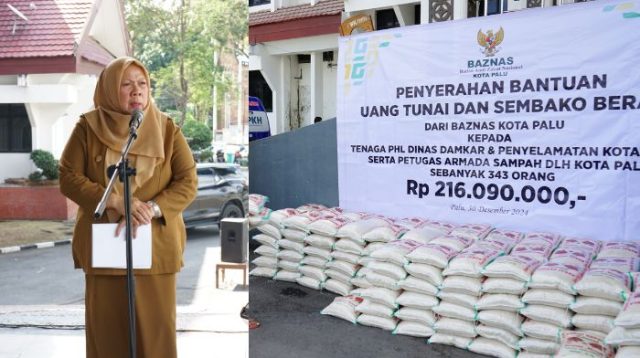 Ratusan Petugas Armada Sampah DLH dan Damkarmat Palu Terima Bantuan dari Baznas