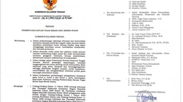 Diteken Gubernur Sulteng, Dugaan Pencatutan Nama di SK Satgas BSH Mencuat