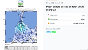 Gempa Tektonik Magnitudo 4,8 Guncang Sigi, Terasa Hingga Palu