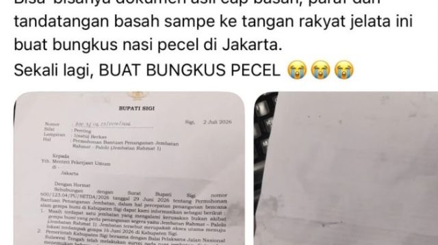 Viral Surat Bupati Sigi ke Menteri PU Jadi Pembungkus Nasi Pecel di Jakarta
