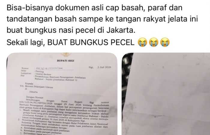 Viral Surat Bupati Sigi ke Menteri PU Jadi Pembungkus Nasi Pecel di Jakarta